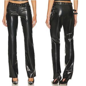 MIAOU Toni Black Latex Flares Buckle Cargo Pants Revolve Sz XXS NWT $450